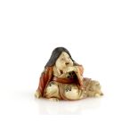 A Yasuaki (Homei) School coloured ivory netsuke of Okame, signed TomoyukiProvenance: The Property of