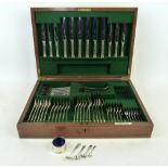 Garrard and Co canteen of cutlery settings for six in mahogany case, silver salt and three silver