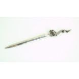 Silver sea serpent letter opener, with import marks and maker's mark DJ, 16 cm long, 19.5 gr. .