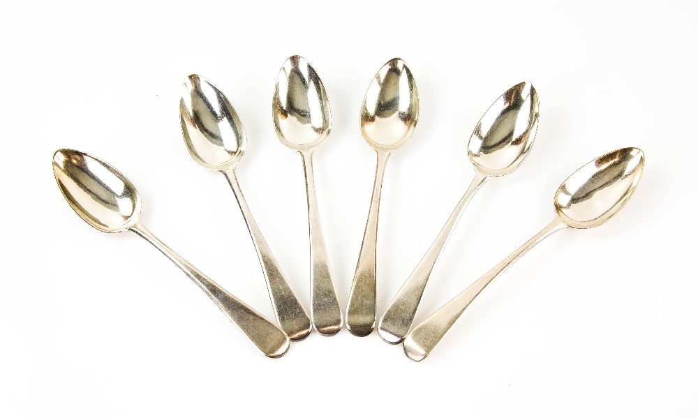 Set of six George III silver Old English pattern dessert spoons, by Stephen Adams II, London,