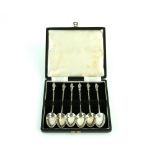 Victorian Scottish set of six silver apostle teaspoons, with barley twist stems, by George Edwards &