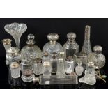 Collection of silver-mounted and silver-plated cut glass bottles, boxes and vases, various dates and