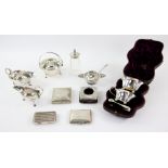 Group of silver items including a Scottish silver cased sugar and cream set, by Hamilton & Inches,