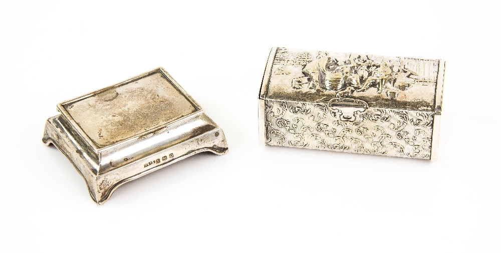 George VI silver stamp box with hinged cover on bracket feet, by Charles Edwin Turner, Birmingham,