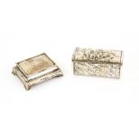 George VI silver stamp box with hinged cover on bracket feet, by Charles Edwin Turner, Birmingham,