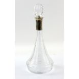 Mappin and Webb cut glass decanter with silver mount in original box.