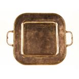 Modern Continental unmarked silver coloured metal twin handled tray, testing as 925 standard silver,