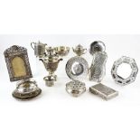 Collection of mostly Persian silver and silver-plated items to include an elaborate pierced photo