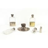 Group of silver and silver-plated items to include a silver capstan inkwell, 13.5 cm diam., two
