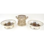 George V silver bottle stand and a pair of bottle coasters, by Mappin & Webb, Sheffield 1936/7, with