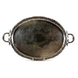 Silver plated oval tea tray 69cm and other plated items .