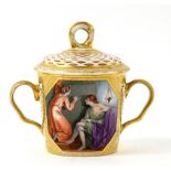 Chamberlains Worcester Chocolate pot and cover painted with the Maid of Corinth by John Wood circa