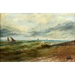 M Wills 19th century English school, costal landscape, signed oil on canvas, 29cm x 44cm .