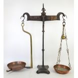 19th century weighing scales, named in gilt JF Warmisham Maker 64 Bishopsgate, 88 cm high.