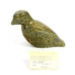 Inuit carved stone bird by Jutai Kimirpik, Lake Harbour, 12cm high, with certificate..