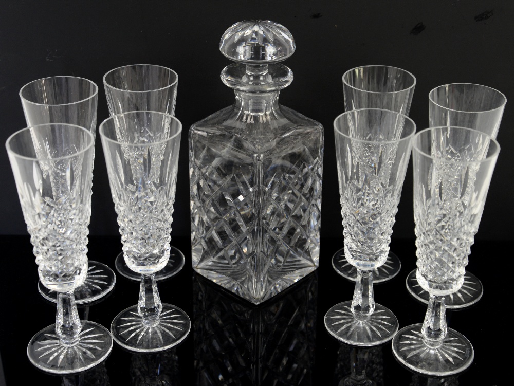Waterford crystal 8 Kenmare champagne flutes, 20cm, 13 goblets, 17cm, and a similar cut glass