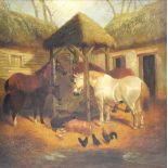 John Frederick Herring II (1815 - 1907) Farmyard scene, oil on canvas, signed, 40cm x 41cm.