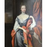 REVISED ESTIMATE: 18th Century portrait of a lady in a silver coloured dress and draped in religious