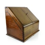 Early 20th century mahogany slope front stationery box 36cm high .