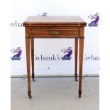 Early 20th century rosewood and marquetry inlaid envelope folding card table 73cm x 56cm .