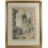 Thomas Shotter Boys (1803-1874) Town Square with Cathedral, signed, 45cm x 31cm . Over all very