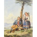 A I Strutt study of two figures signed titled Rome 1858, 37cm x 28cm.