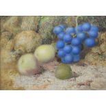 William Henry Hunt (British, 1790-1864) Still life of grapes, and apples and signed, 21cm x 30cm.