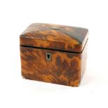 Regency Tortoiseshell single compartment tea caddy with inner lid with ivory finial, velvet lining
