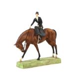 Royal Worcester porcelain figure of a lady on a horse entitled 'Rider at the Meet' after a design