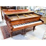 Mahogany cased baby grand piano by J Tresselt, raised on turned tapering legs and castors, 167cm ,