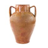 Brown part glazed terracotta olive oil vase with twin handles 37cm Provenance: Part of 35 lot