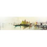 20th century, Italian School, Venetian lagoon with figures and boats, indistinctly signed, oil on