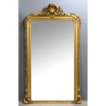 Early 20th century carved wood and gesso wall mirror, 184cm x 100cm .