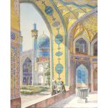 Yervand Nahapetian, (Iranian, 1916-2006). Interior courtyard of The Charbagh School in Isfahan,