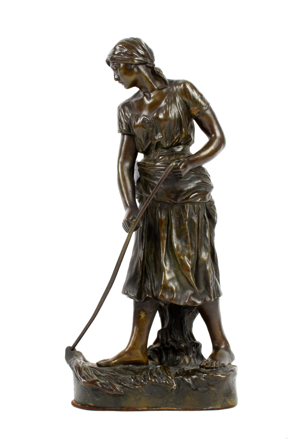 Cheze 19th century French bronze figure of a women working the land various foundry marks to base - Image 2 of 7