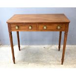 Late 19th century mahogany side table with two drawers on turned supports, 78cm x 92cm x 51cm,.