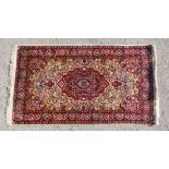 Indian Persian design part silk rug 152cm x 90cm.