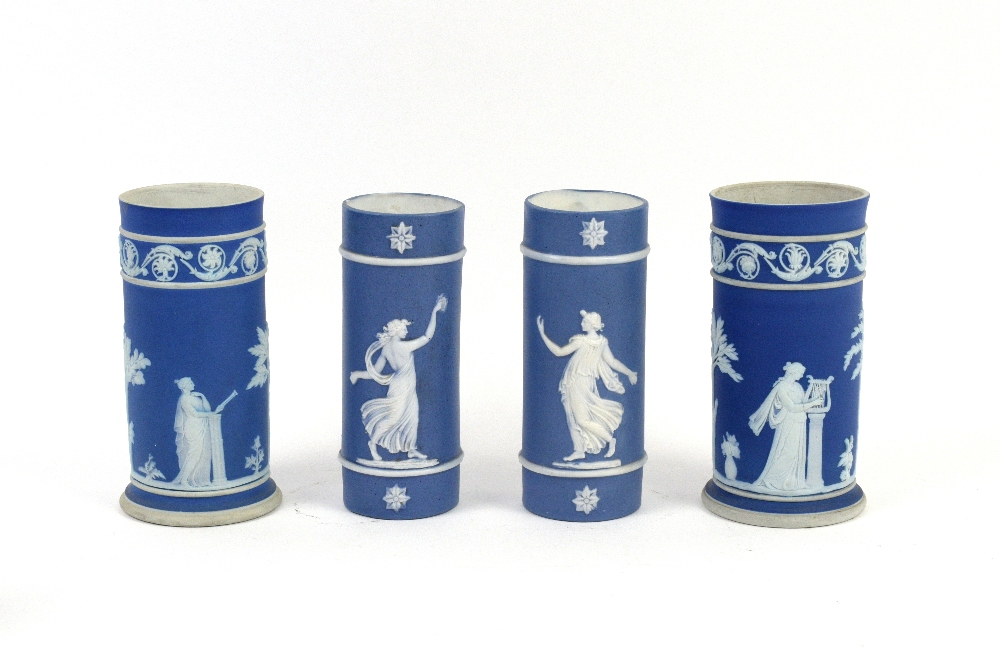 19th century Wedgewood jasperware spill vases (19cm) and 7 other similar. (8)Provenance part of a