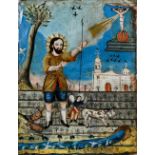 South American painted copper panel of a biblical scene, unsigned 41cm x 32cm .