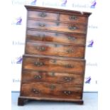 19th century mahogany chest on chest, the top with two short over three long drawers and the base