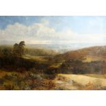 19th century landscape with bridge, oil on canvas, in gilt frame, unsigned, 114 x 160 cm .