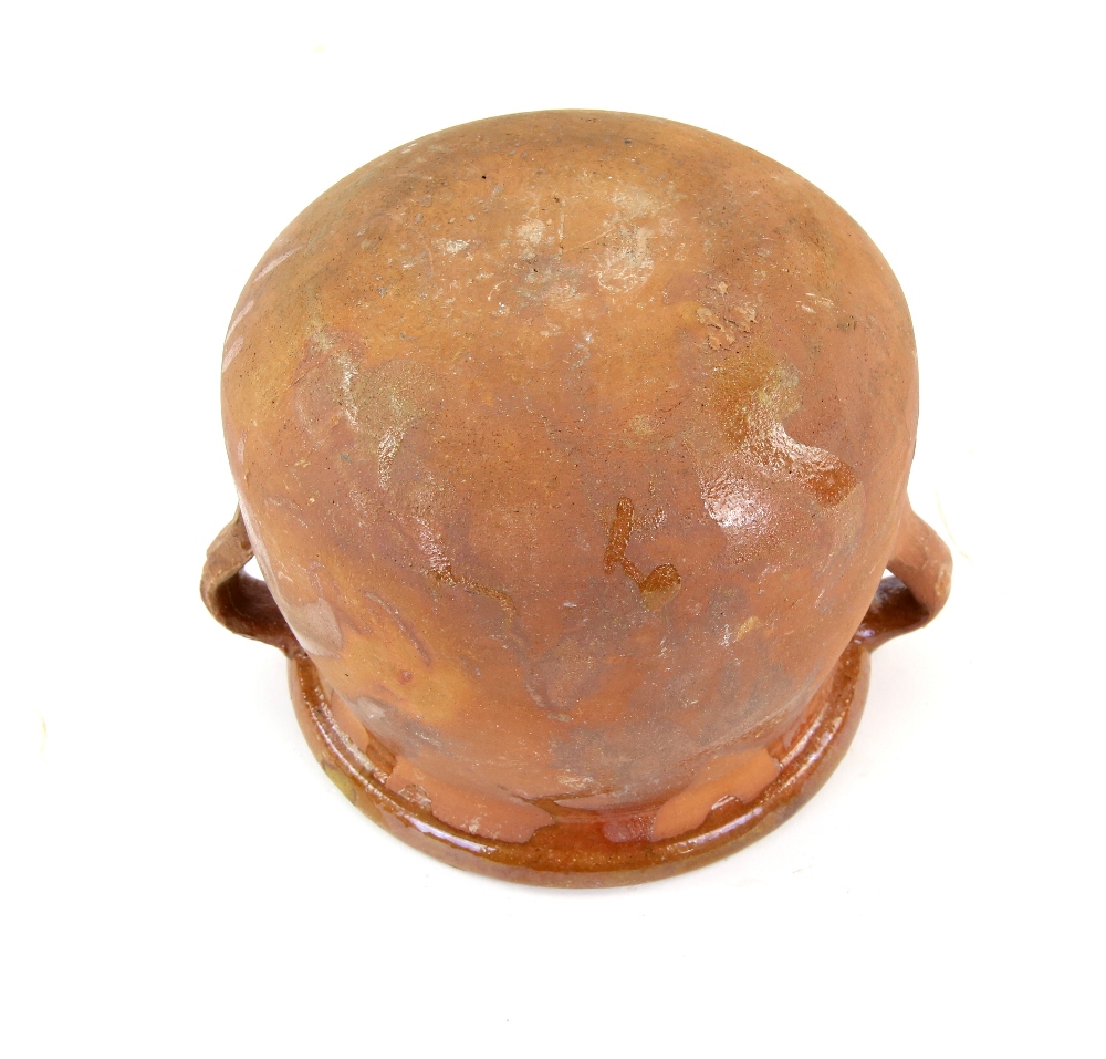 Brown part glazed terracotta spice pot with twin handles 12cm Provenance: Part of 35 lot - Image 2 of 2