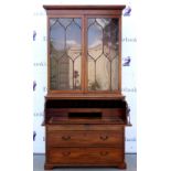 19th century mahogany secratire bookcase, the top with two glazed doors with adjustable shelves