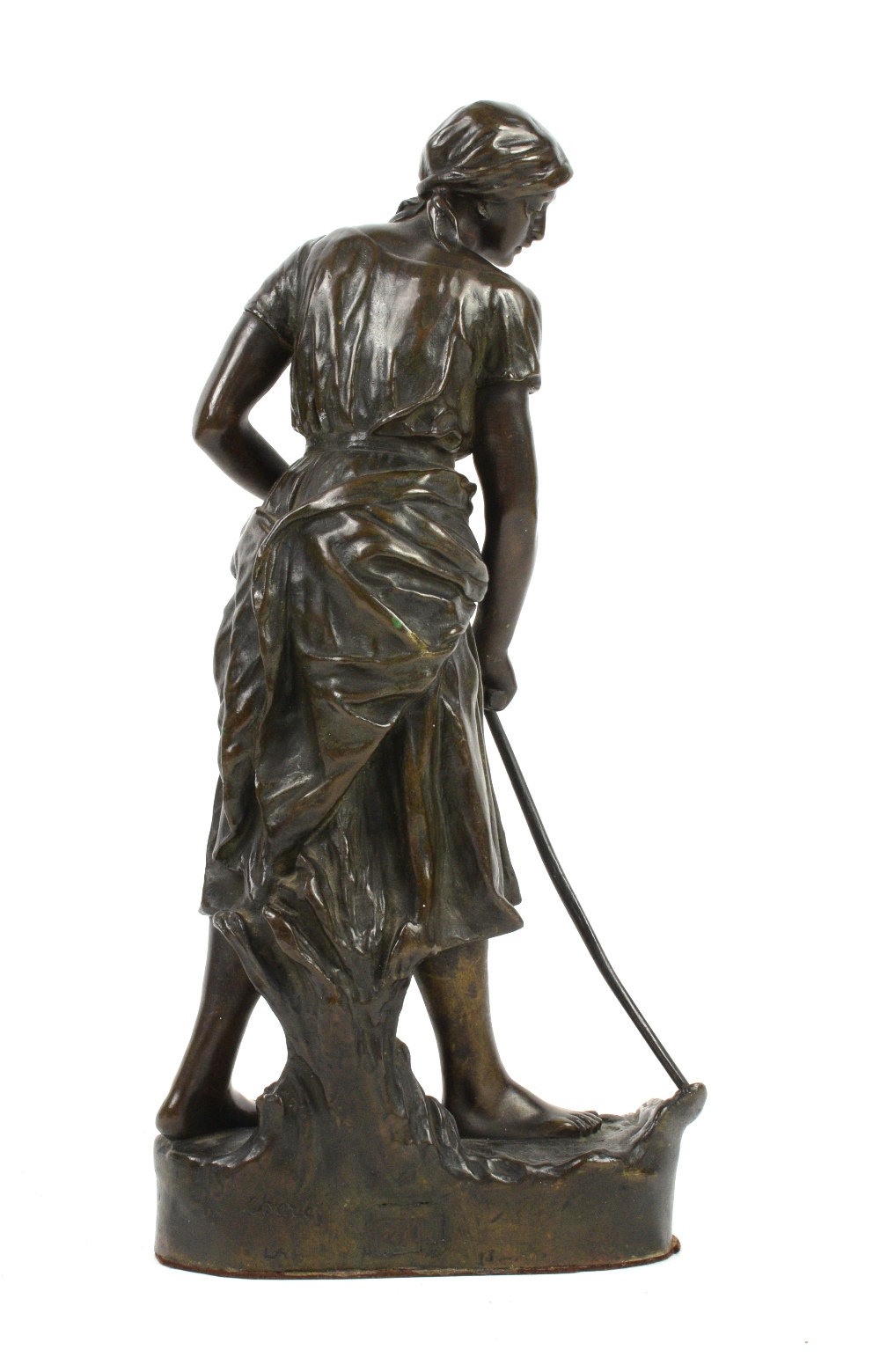 Cheze 19th century French bronze figure of a women working the land various foundry marks to base - Image 5 of 7