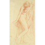 Study of a standing female nude, red chalk, signed with initials CHM, 43cm x 25cm,.