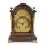 Late 19th century rosewood cased twin train mantel clock with brass dial, 40cm x 25cm..