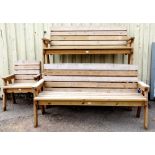 Pair of Hutton slated garden benches, 190cm wide matching table and an armchair, .