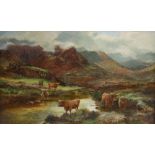 Edgar Longstaffe (1849-1912), Highland landscapes with cattle, pair, oil on canvases, Signed with