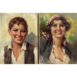 Enrico Frattini (Italian, 1890-1968), portrait of a young girl and portrait of a young boy, oils