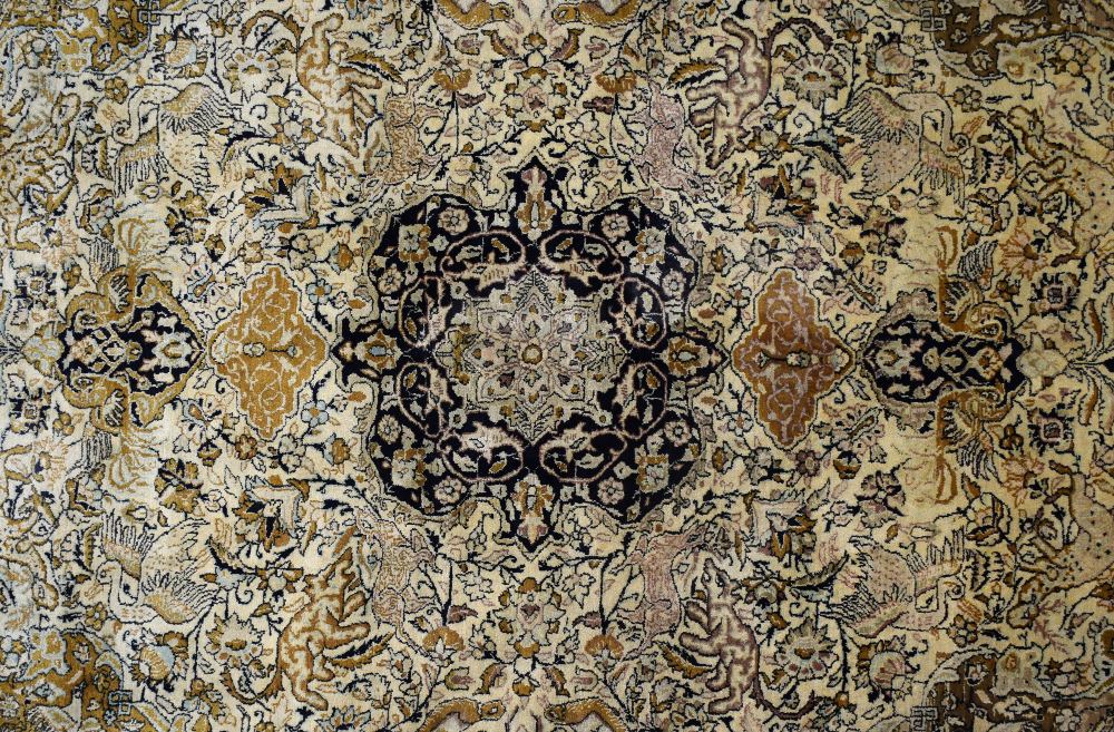 Persian blue ground silk rug , with a main blue border, the centre with repeating foliate forms - Image 2 of 4